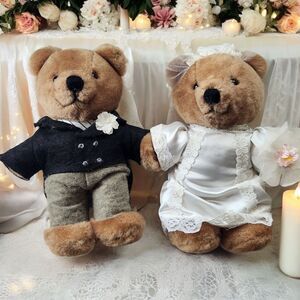 Vintage 1985 Wedding Teddy Bears Bride & Groom 8" Cottagecore Summit Collection